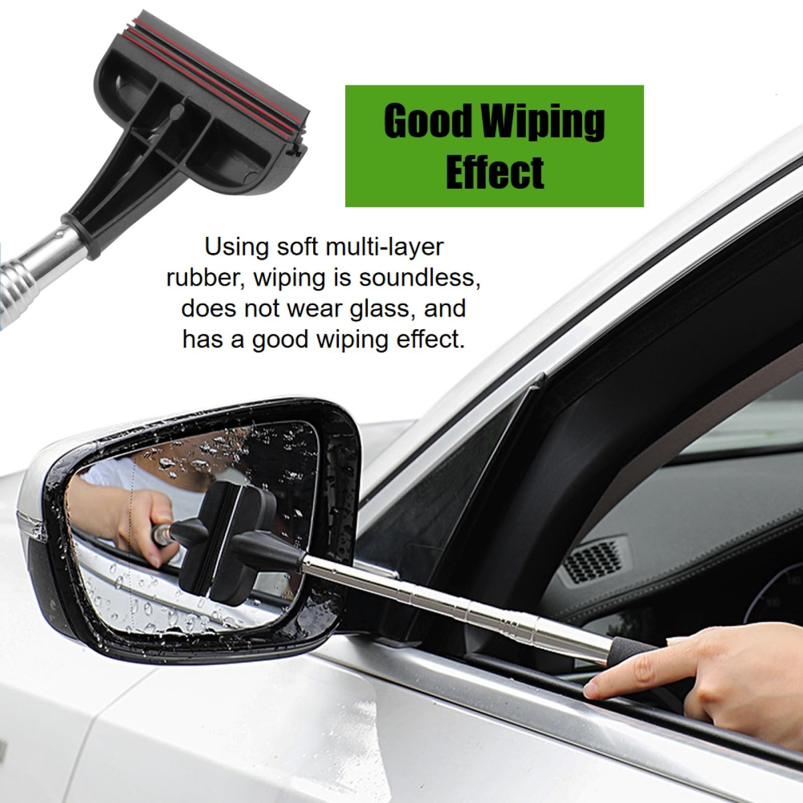 Side Mirror Squeegee Retractable Rearview Mirrors Wiper 38.6 inch Handle