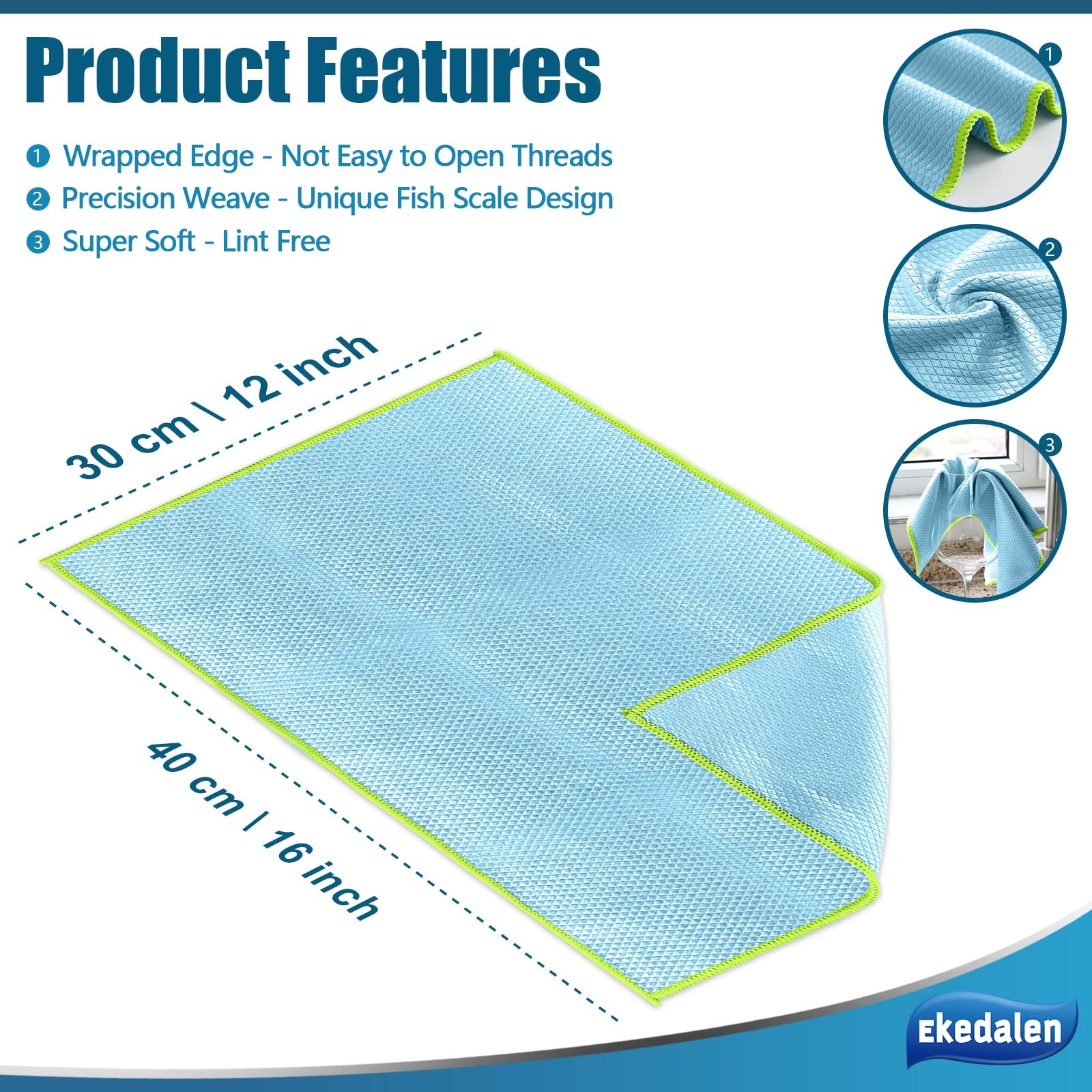 Ekedalen Microfiber Cleaning Cloth 12 x 16 Inch, Light Blue, 12 X 16 Inch