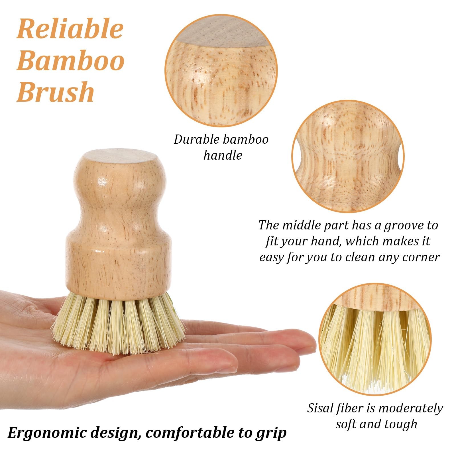 14 Pack Bamboo Dish Brush Set Natural Sisal Scrub Brushes for Pots Pans Sinks…