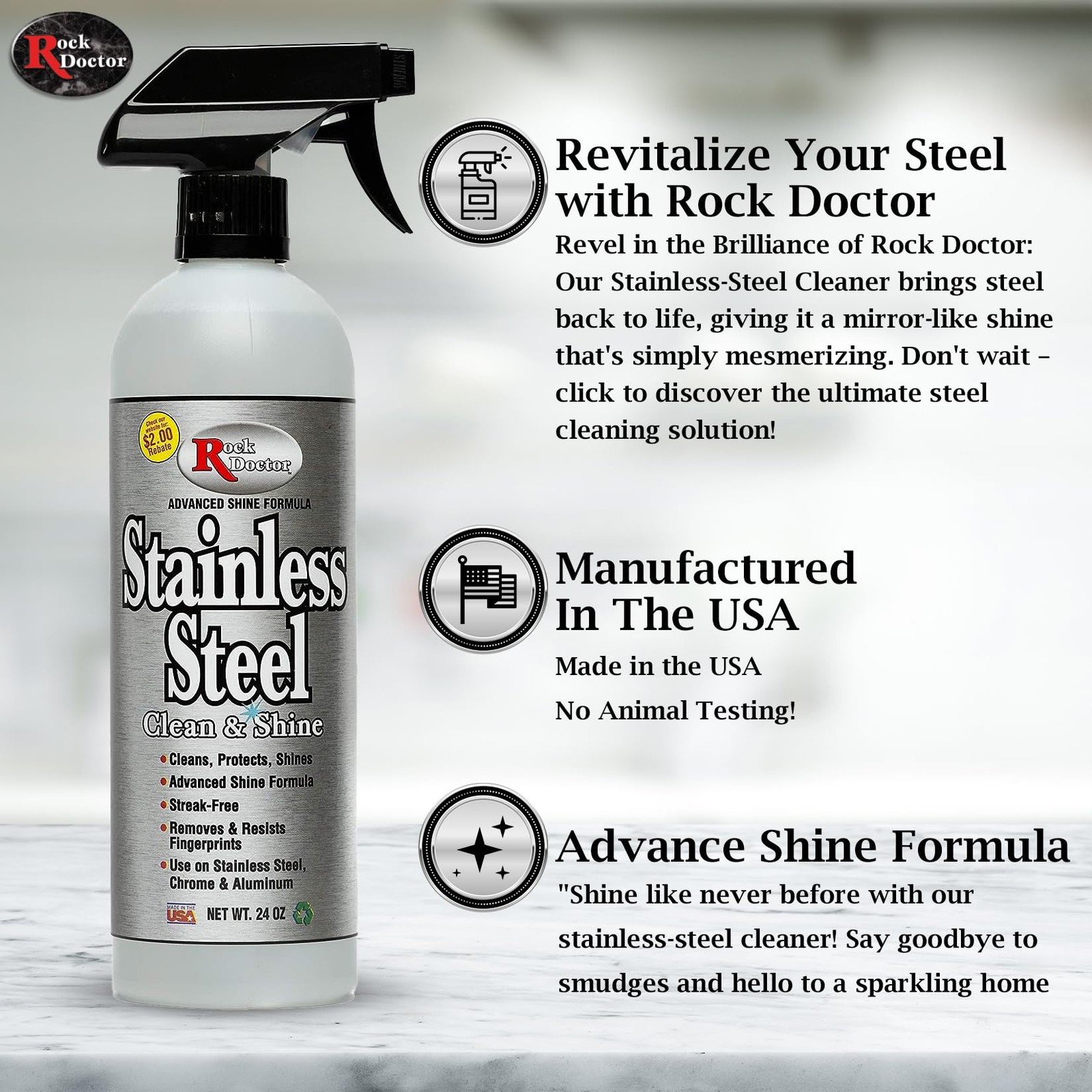 Rock Doctor Stainless Steel Cleaner Protectant 24oz Multi Surface Spray