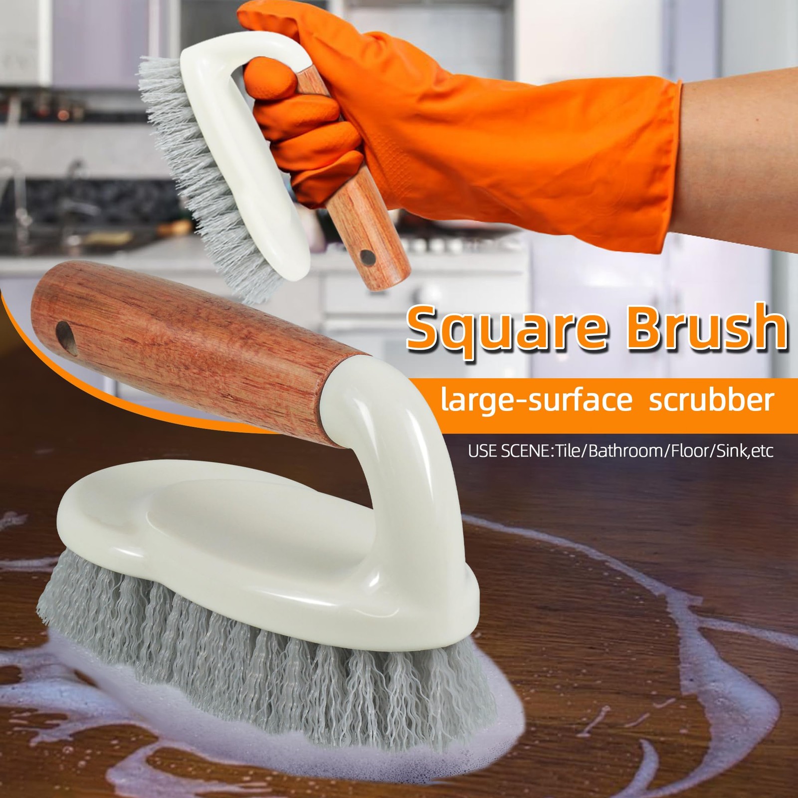 5-Pack Heavy Duty Scrub Brushes Set with Wooden Handles, Multi-Surface Scrubb…