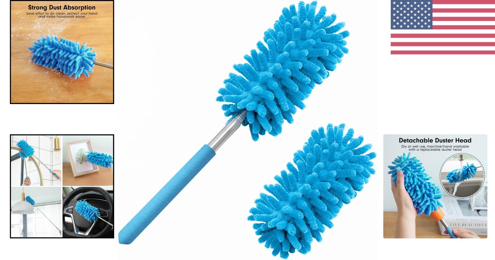 Compact Microfiber Duster for Safe Cleaning of Windows, Fans, and Furniture