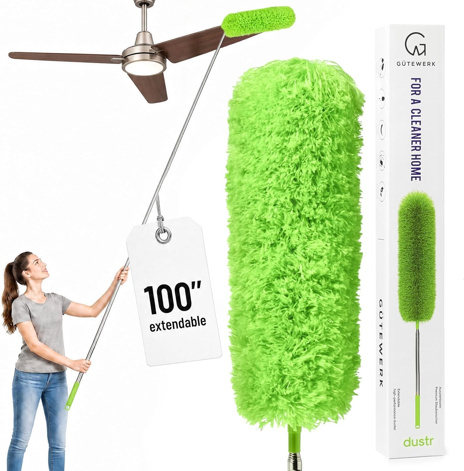 100″ Extendable Microfiber Duster – Washable, Bendable