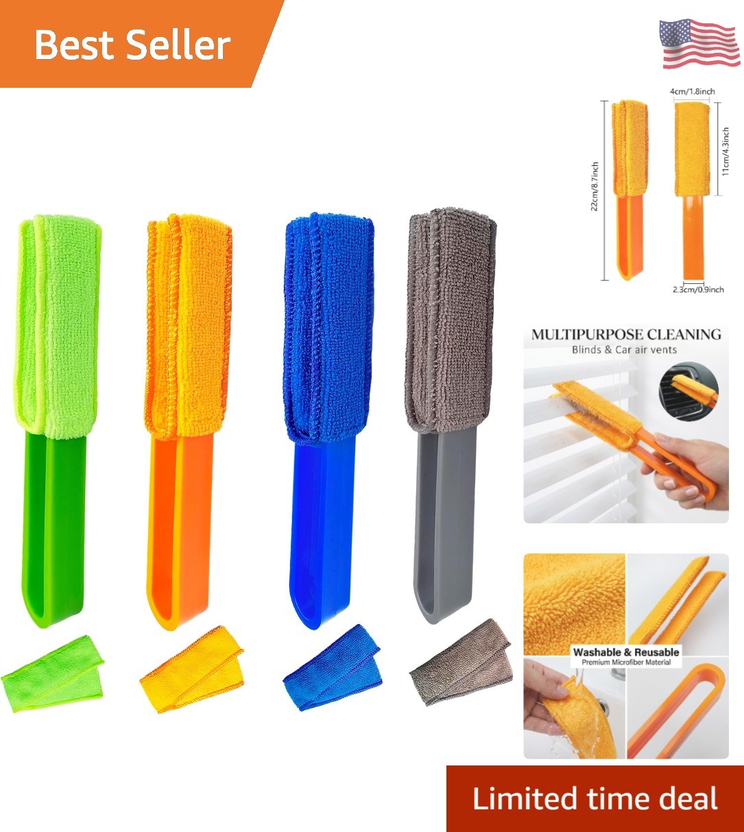 4 Pack Blinds Duster, Duster Brush with 8 Microfiber Sleeves, Dust Remove Too…