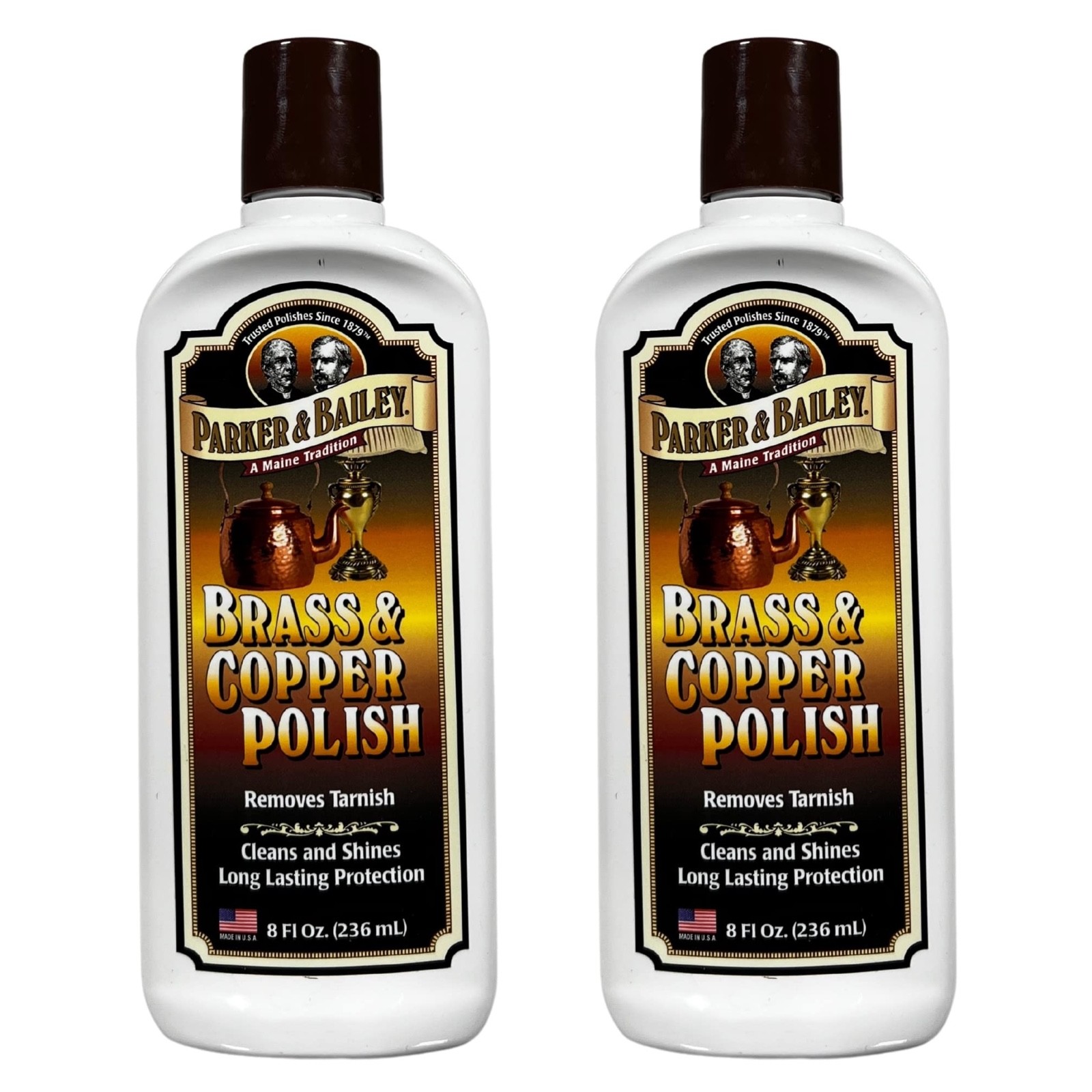 PARKER & BAILEY Brass and Copper Polish Cleaner Tarnish Remover TWO 8 oz Bottles