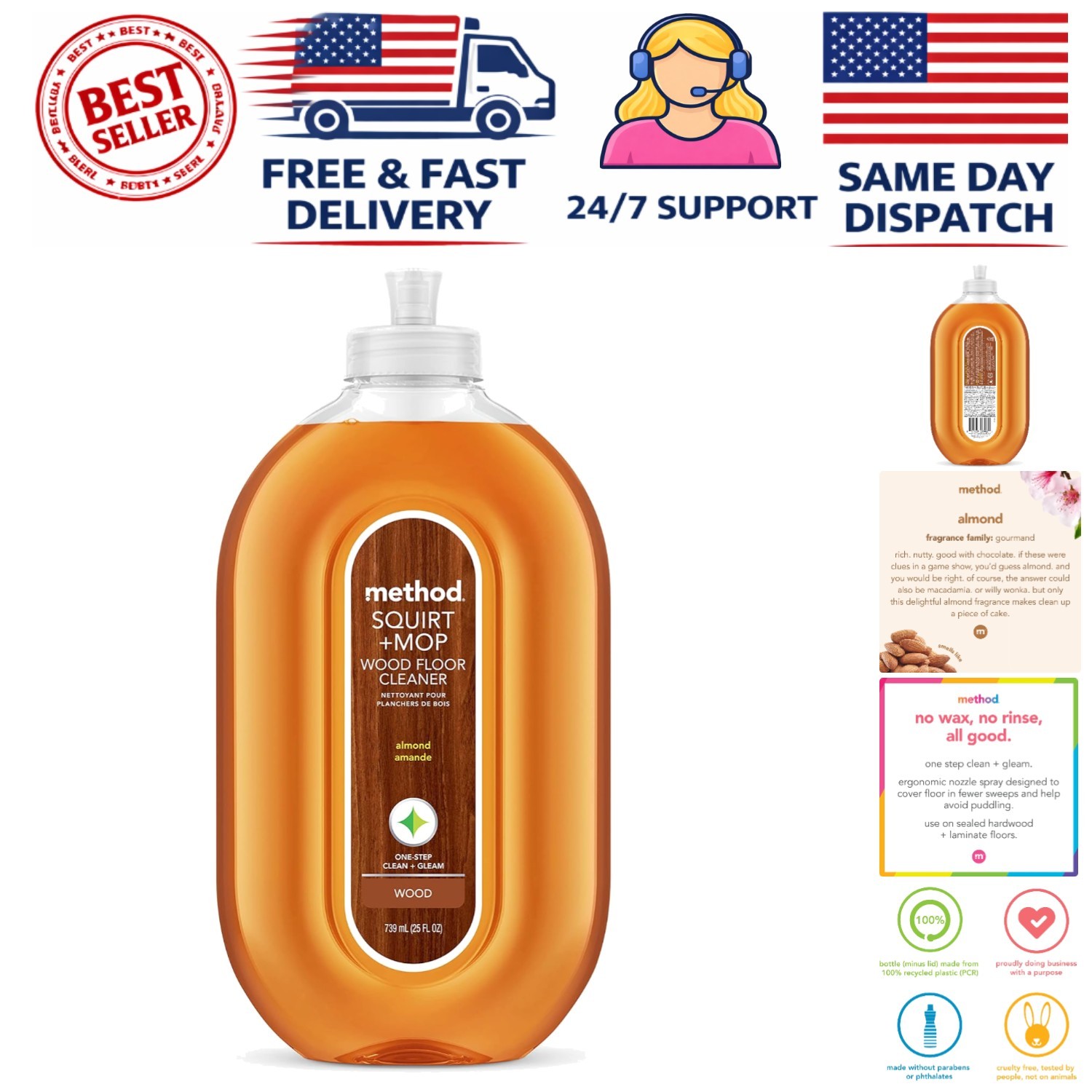 No-Rinse Almond Floor Cleaner Spray, 25 Oz – Perfect for Hardwood & Laminate