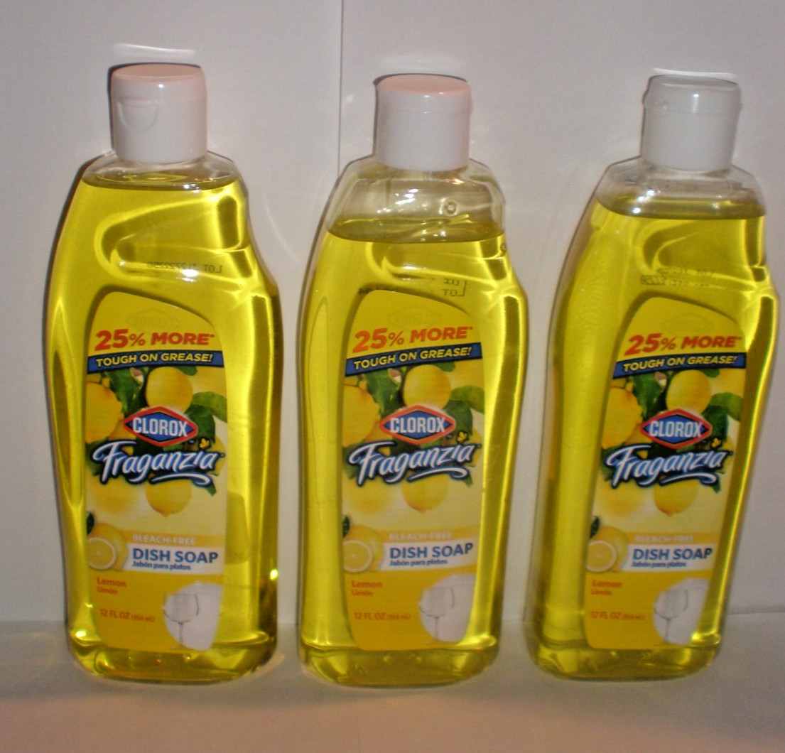 (3) FRAGANZIA BLEACH FREE LEMON Scent Dish Liquid TOUGH ON GREASE 12 FL OZ Each