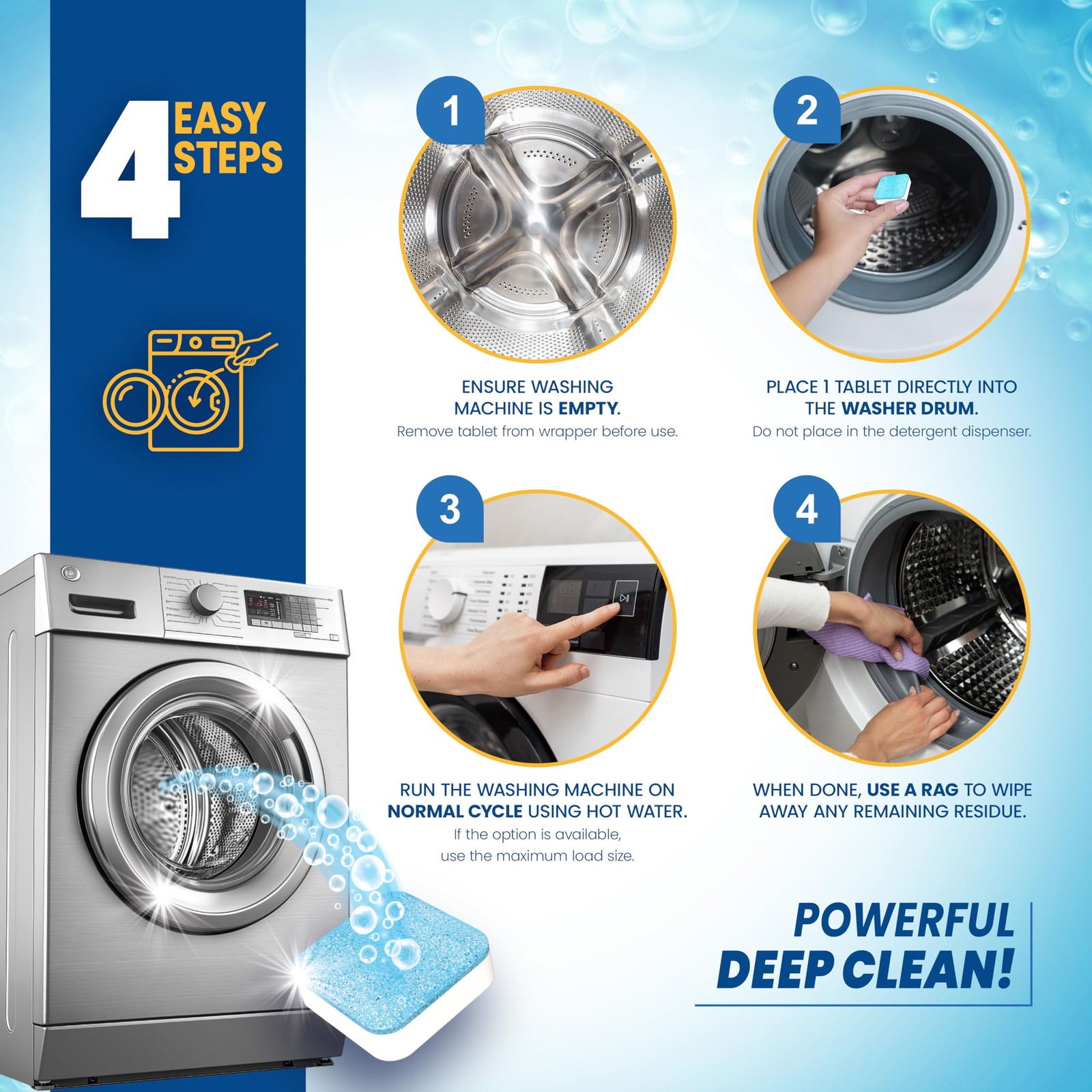 Washing Machine Cleaner 24 Pack – Deep Cleaning for Front & Top Load, Works W…