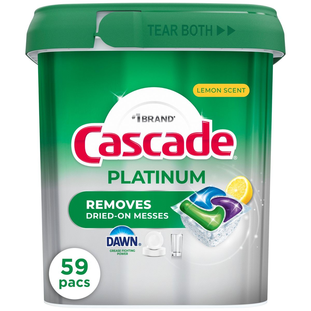 Cascade Platinum Dishwasher Pods, Lemon, 59ct, Grease Removal