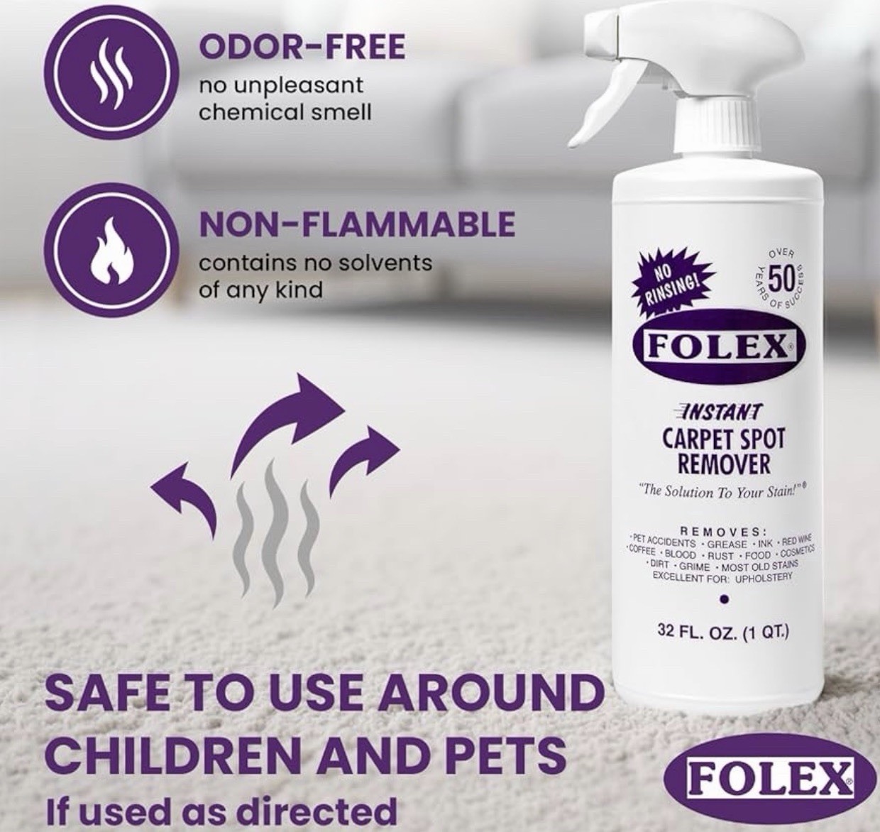 2 Pack Folex Instant Carpet Spot Remover – 32 oz – Removes Pet Accidents, Grease