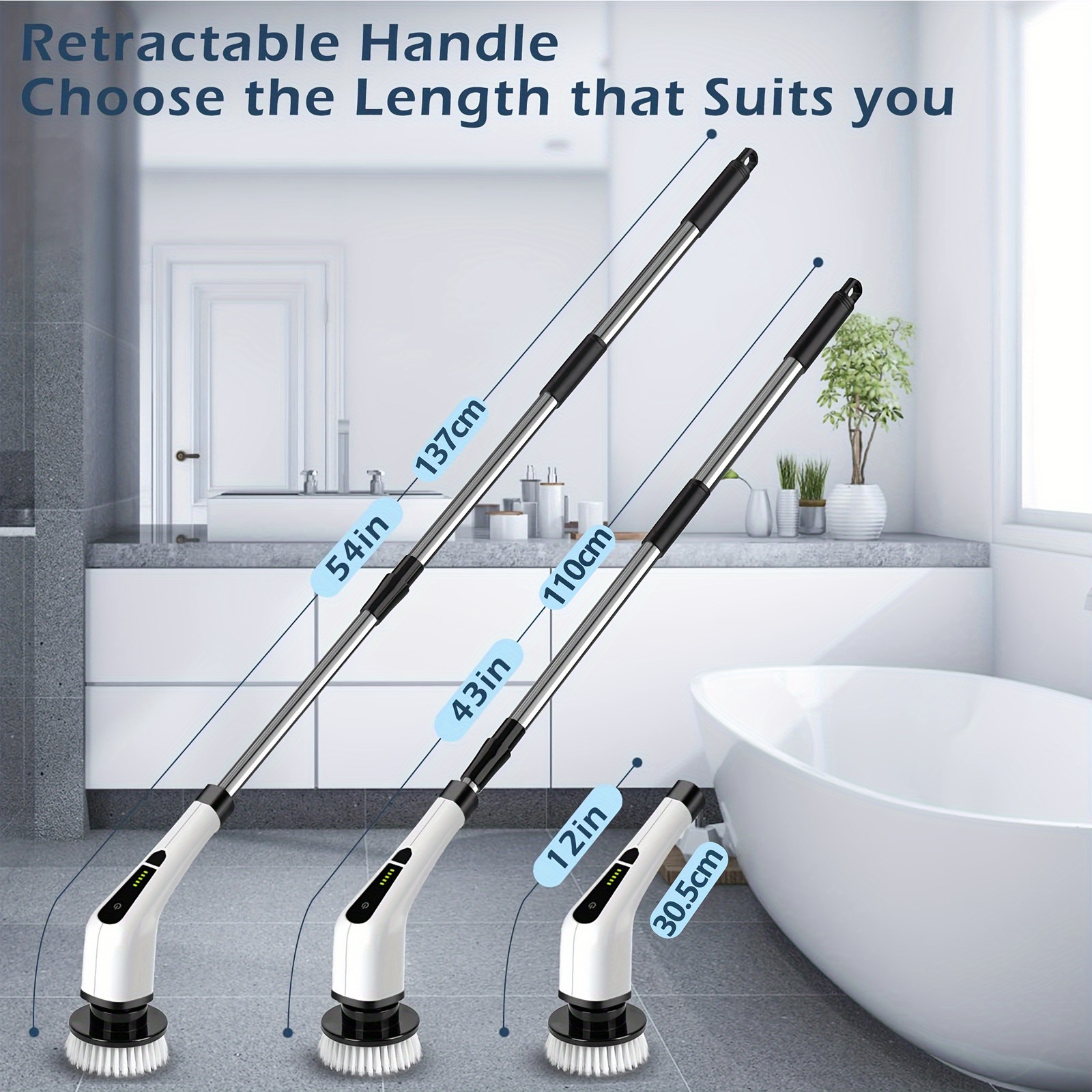 7 Heads Electric Spin Scrubber Cordless Bath Tub Power Scrubber with Handle