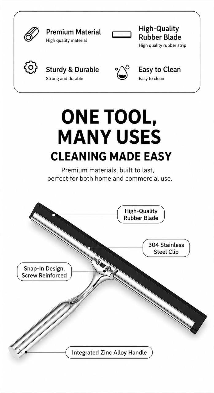 MOVAN Shower Squeegee Glass Doors W/ Replacement Silicone Blade – 304 Stainless