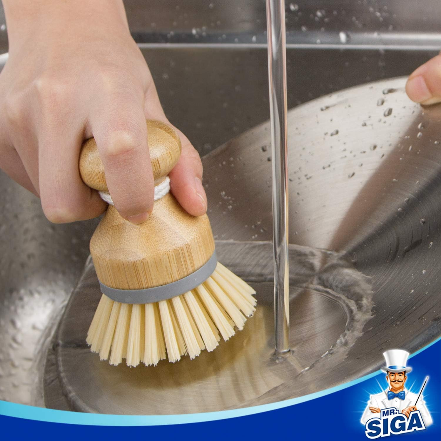 Bamboo Palm Brush, Scrub Brush for Dishes Pots Pans Kitchen Sink Cleaning, Pack