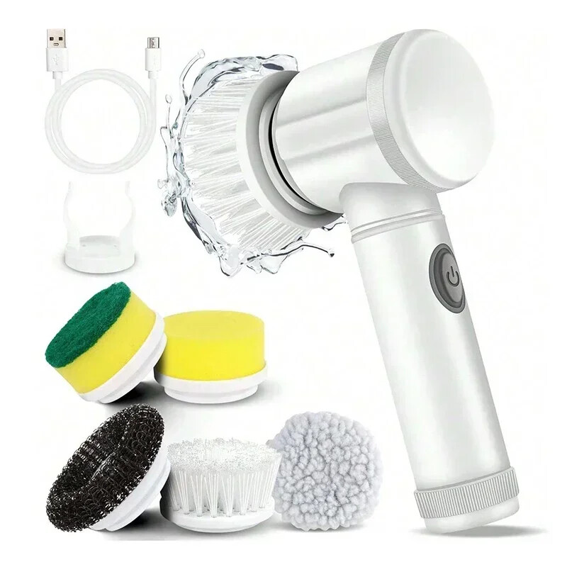 Brush Power Scrubber with 5 Replaceable Brush Heads, Electric Cleaning Brush
