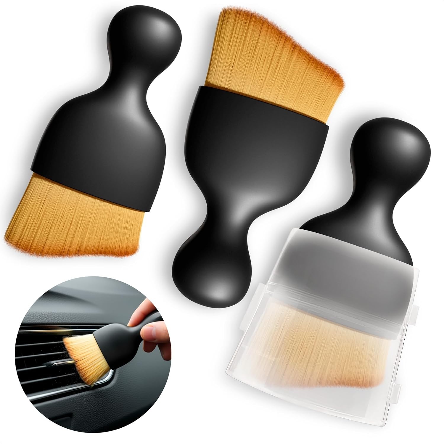 3Pcs Auto Detailing Brushes Set – 2.29″ x 3.98″ Interior with Curved Soft Nyl…