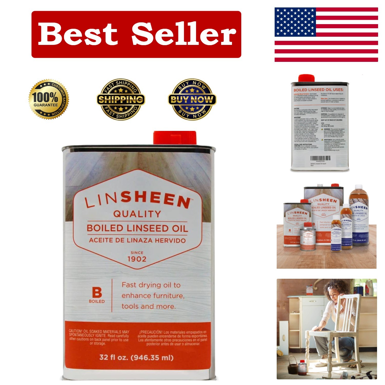 32 Fl Oz Boiled Linseed Oil for Restoring Indoor & Outdoor Wood Surfaces
