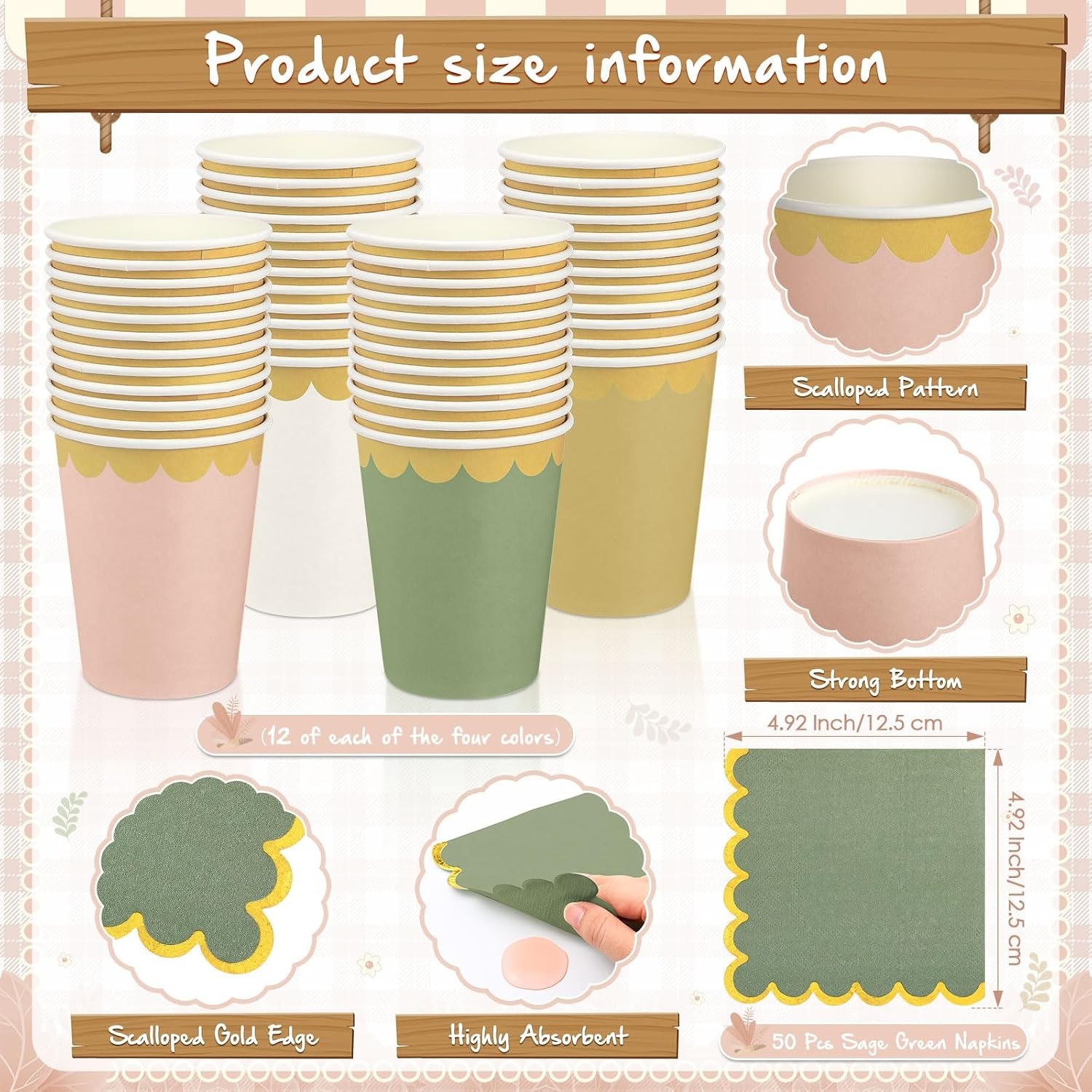 Mimorou 342 Pcs Sage Green and Pink Party Supplies Green and Pink Tableware Pa