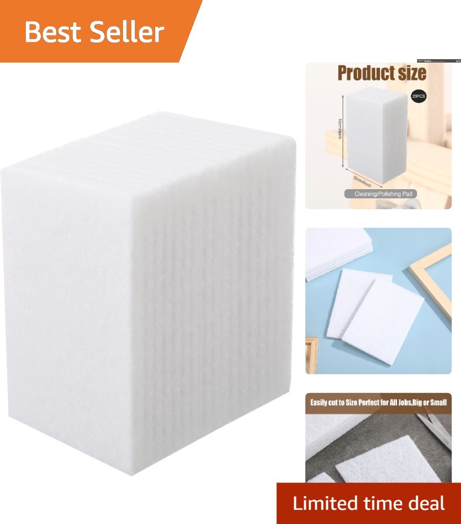 20 Non-Scratch White Scouring Pads – Reusable Multipurpose Cleaning Sponges