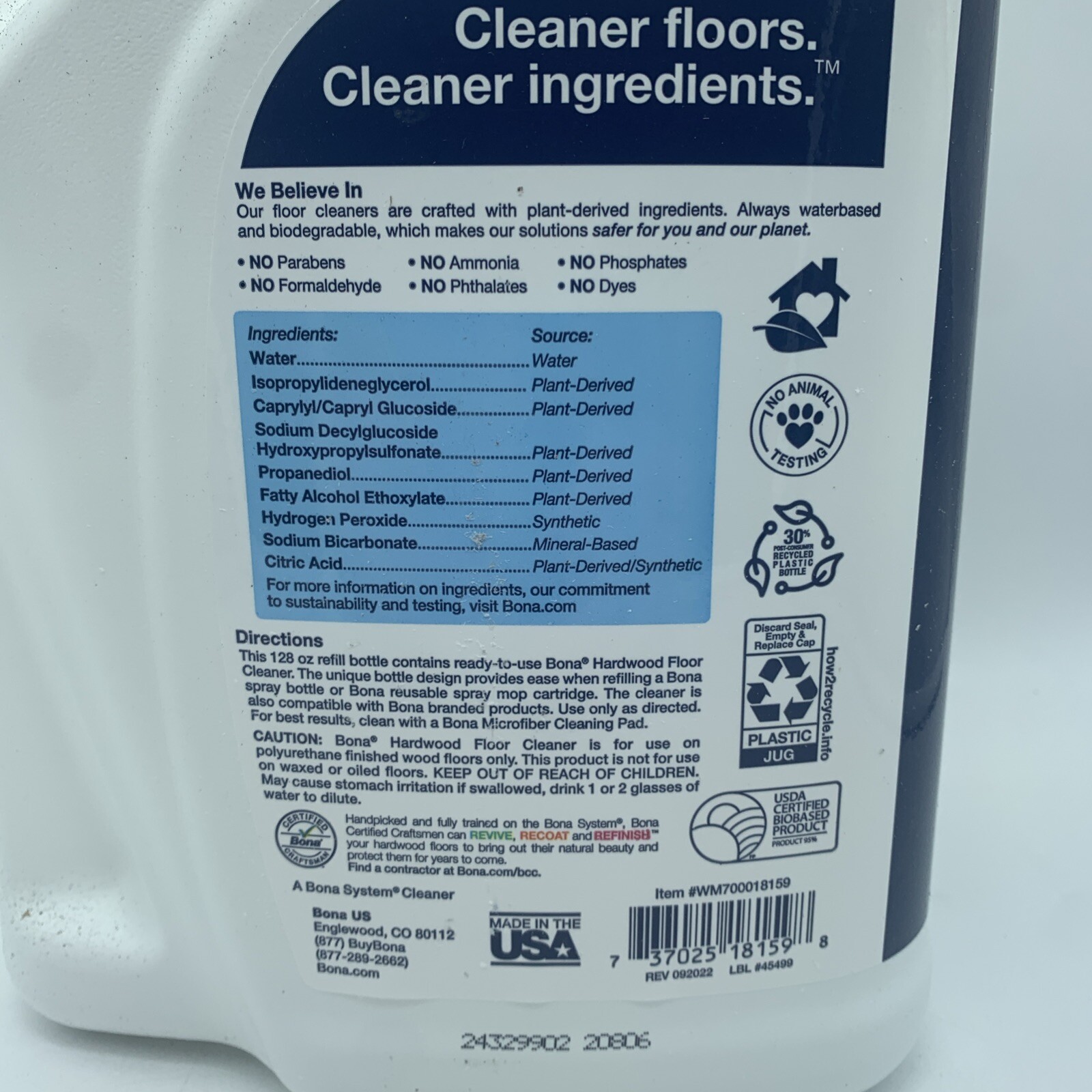 Bona Hardwood Floor Cleaner Refill, 128 Fl Oz (Pack of 1), Clear