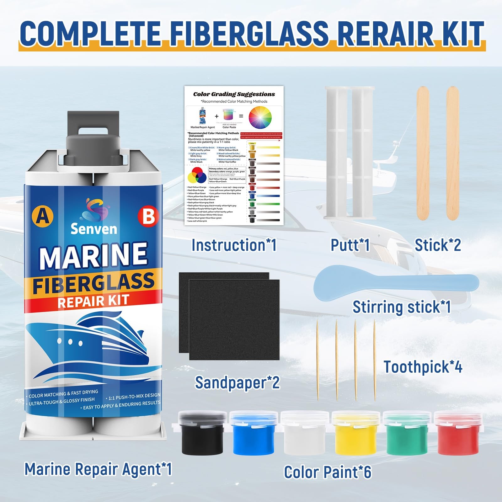 Marine Fiberglass Boat Repair Kit White Resin Gel Coat Repair Kit for Boats