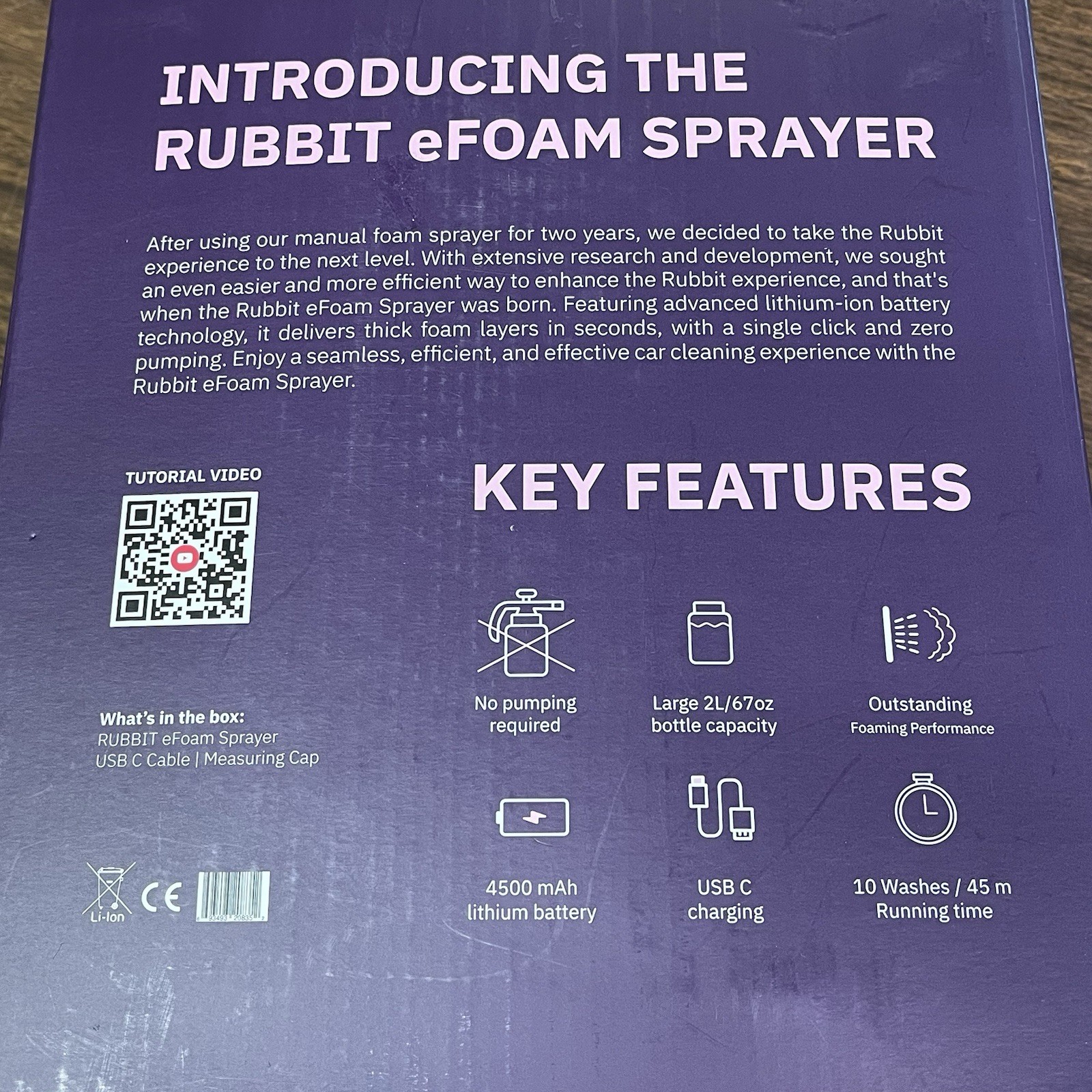 Rubbit e-Foam Sprayer Car Washing eFoam Sprayer New In Box With Charger