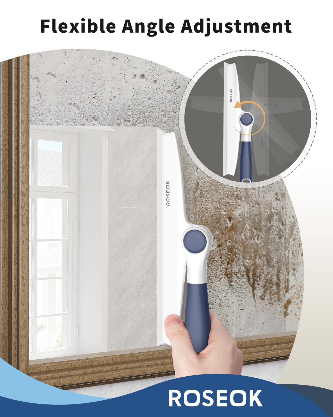 10-Inch Silicone Shower Squeegee with Pivoting Head & Adhesive Hook – Navy Blue