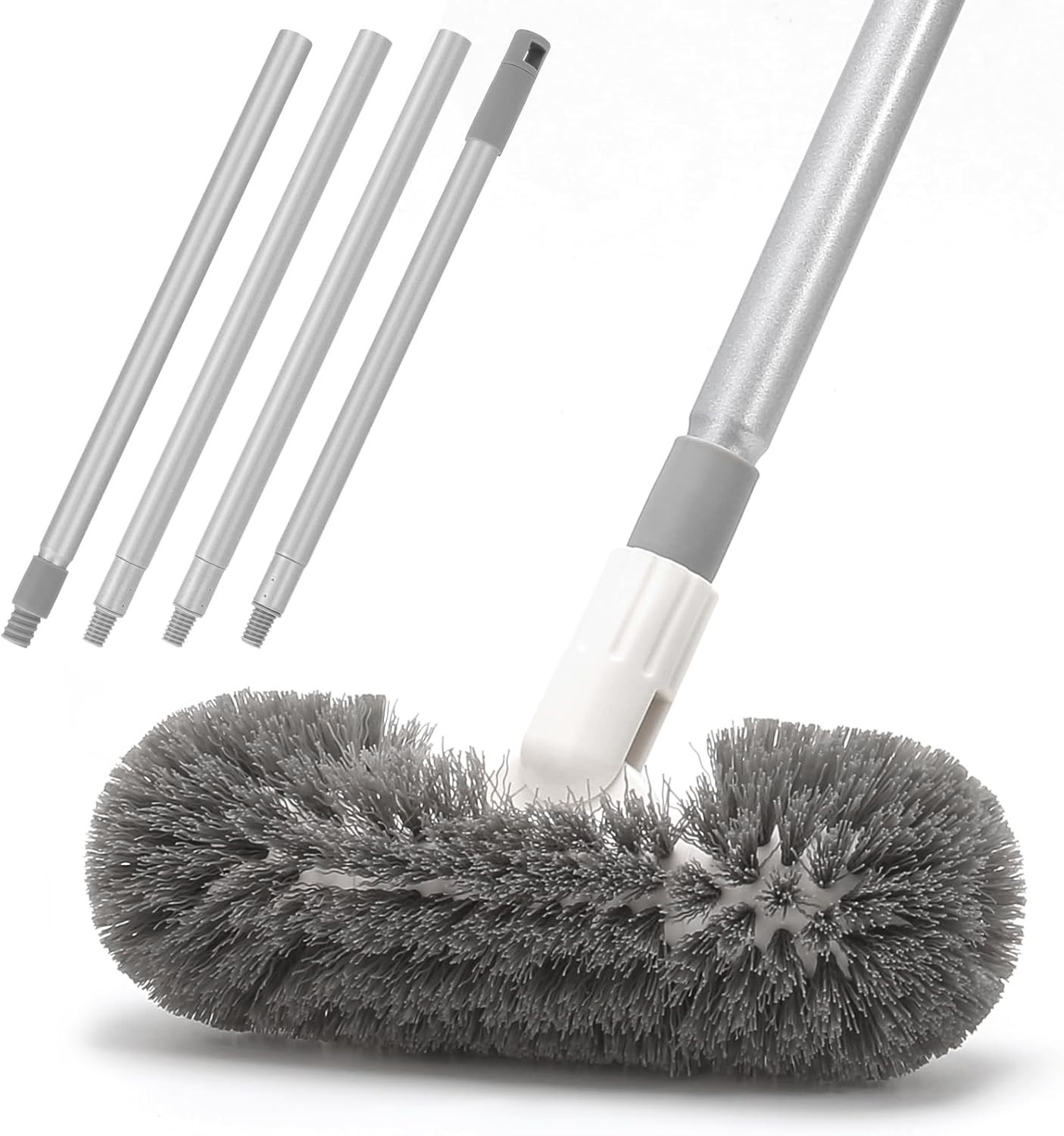 Deck Brush with 51″ Handle – Swivel Floor Scrubber for Tile Pool Boat Gray