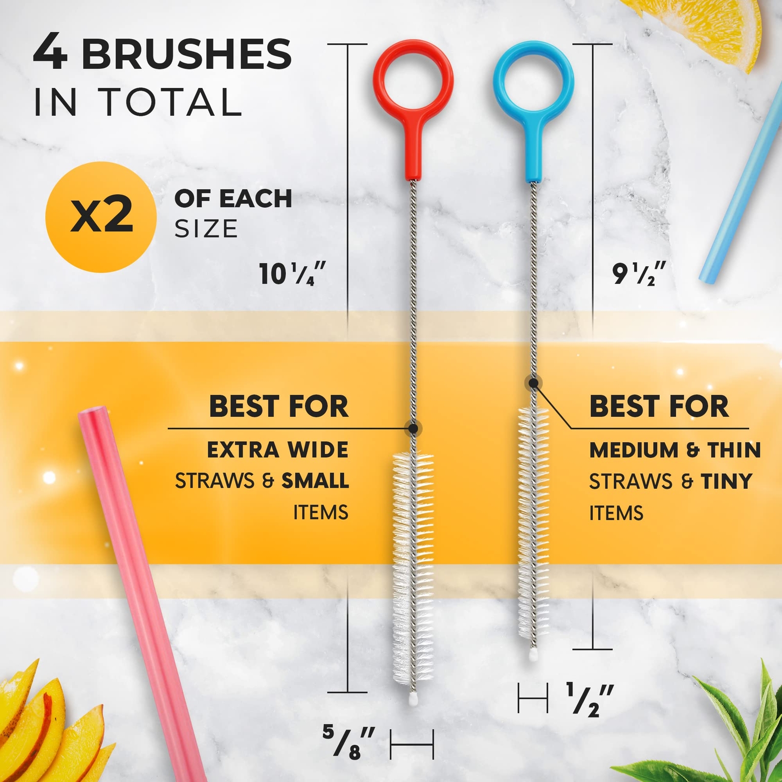 Four-Piece Heavy Duty Cleaning Brushes Set Ideal for Straws and Small Spaces