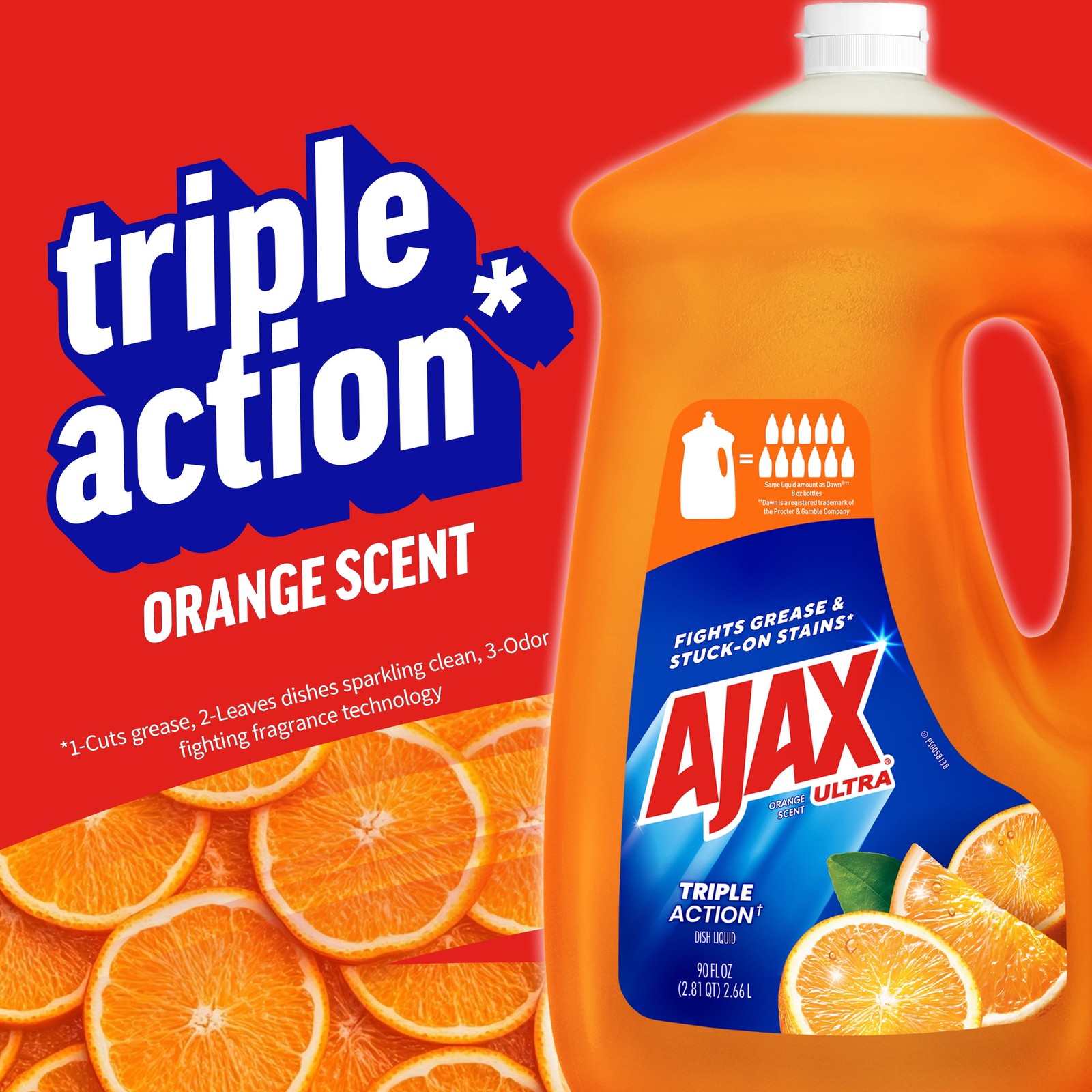Ultra Triple Action Dishwashing Liquid Dish Soap Orange Scent 90 Fluid Ounce