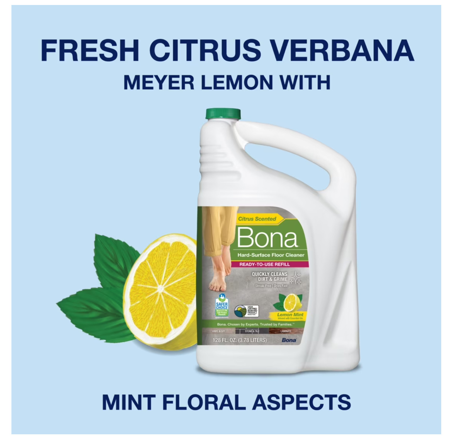 Bona Multi-Surface Floor Cleaning Solution Refill, Lemon Mint, 128 fl oz