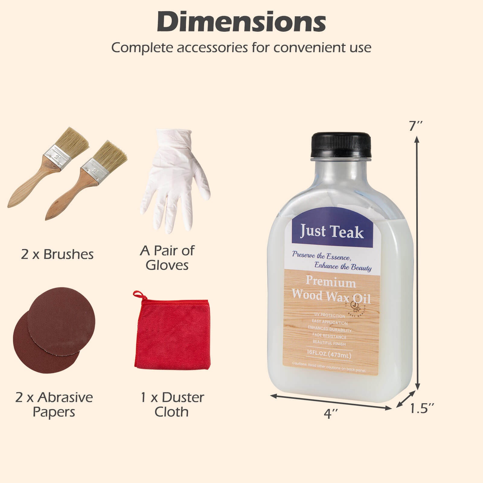Wood Wax Oil Cleaner and Brightener for Outdoor & Indoor Furniture Teak Care Kit