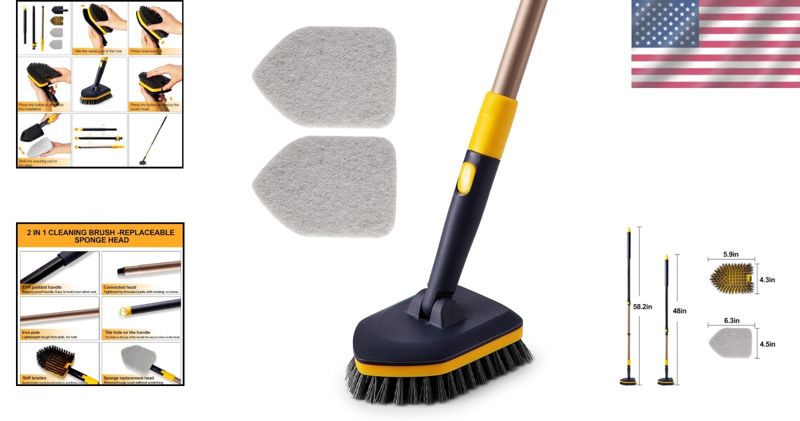2-in-1 Tub Tile Scrubber Brush – Durable Triangular Scrubber & Adjustable Pole