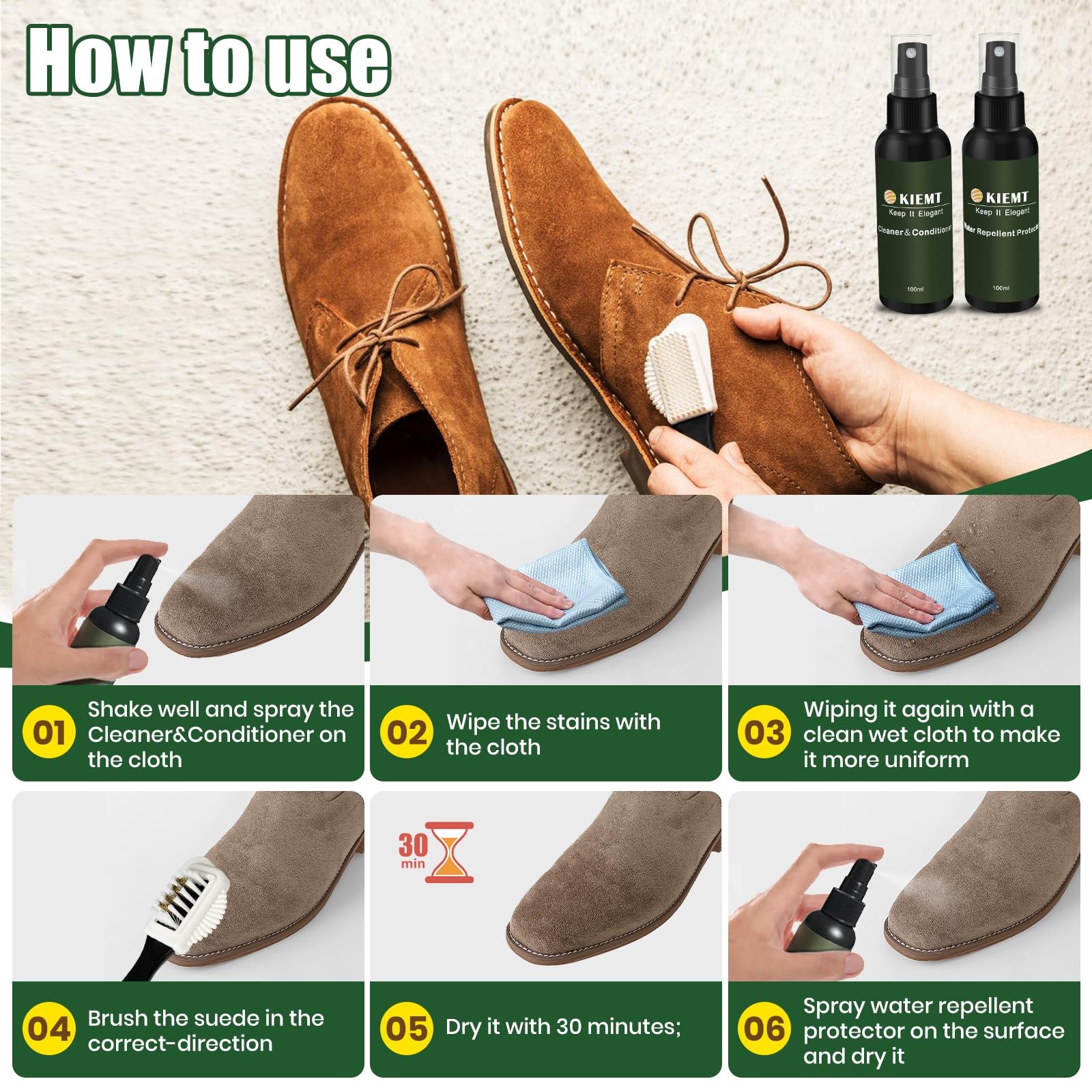 KIEMT Premium Suede and Nubuck Care kit,Leather Cleaner and Conditioner,Suede…