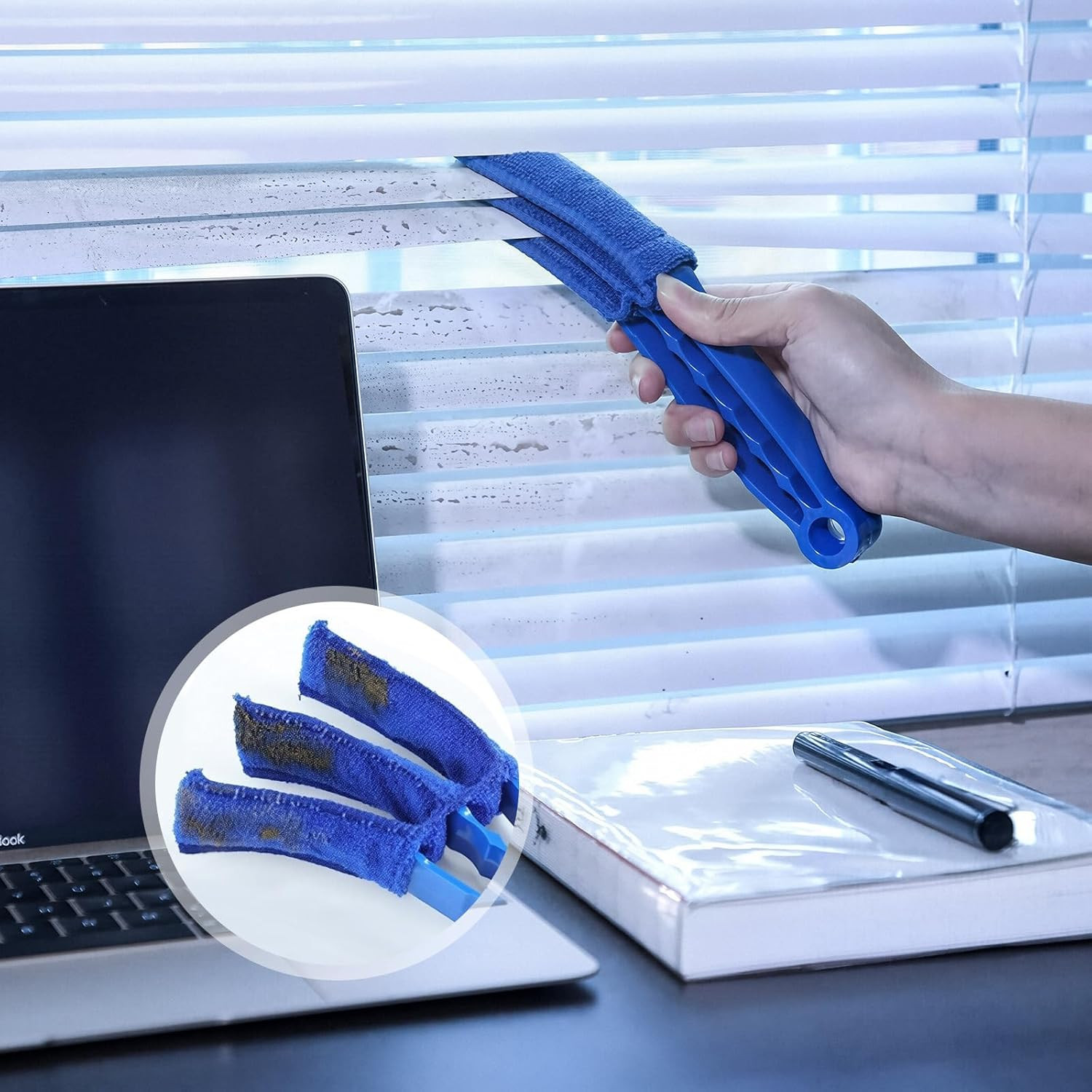 Window Blind Cleaner Duster Tool | 2 Pack with 6 Reusable Sleeves, Handheld Mini