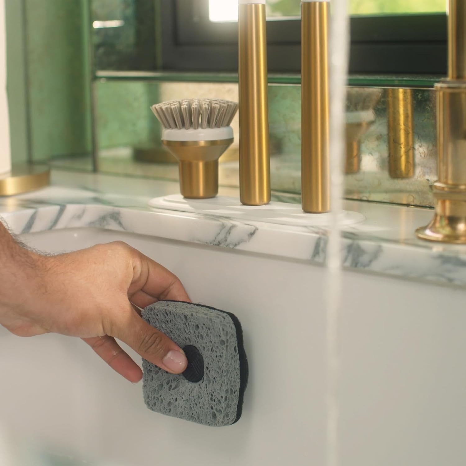Ionic Non-Scratch Kitchen Sponge with Magnetized Holder, Dual Sided Cellulose