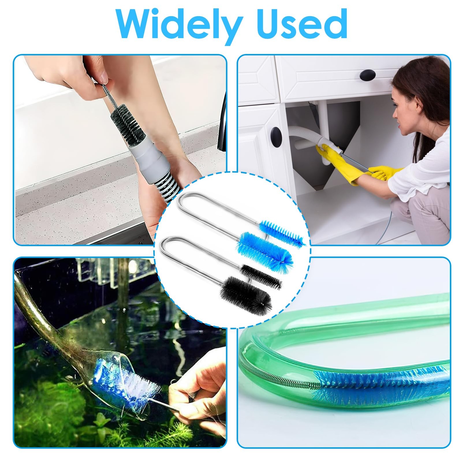 Flexible Drain Pipe Cleaning Brush W/ Stainless Steel Tube Nylon Bristles 2PC