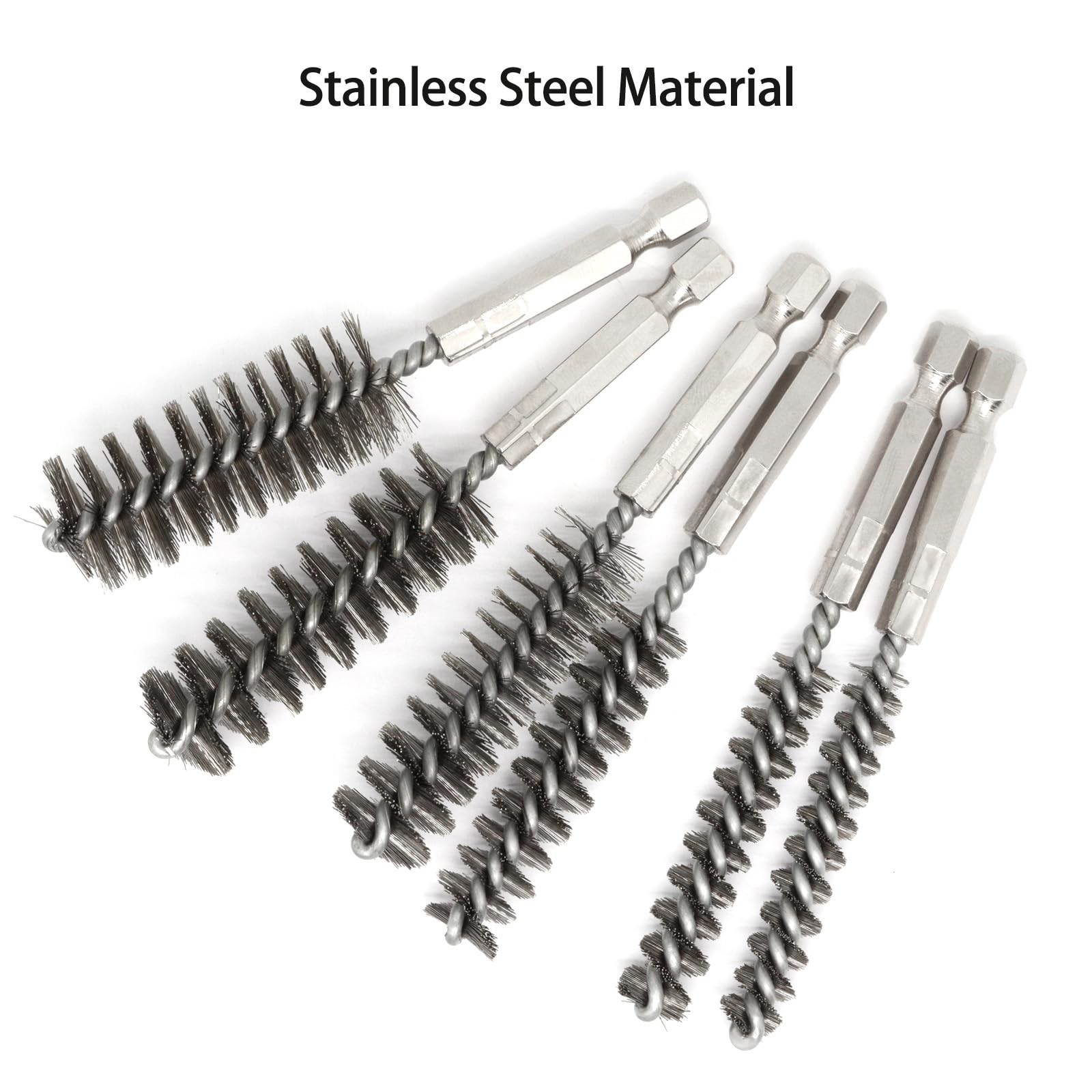 6 Pcs Bore Brush for Drill, 1/4″ Hex Shank Stainless Steel Twisted Wire Brush…