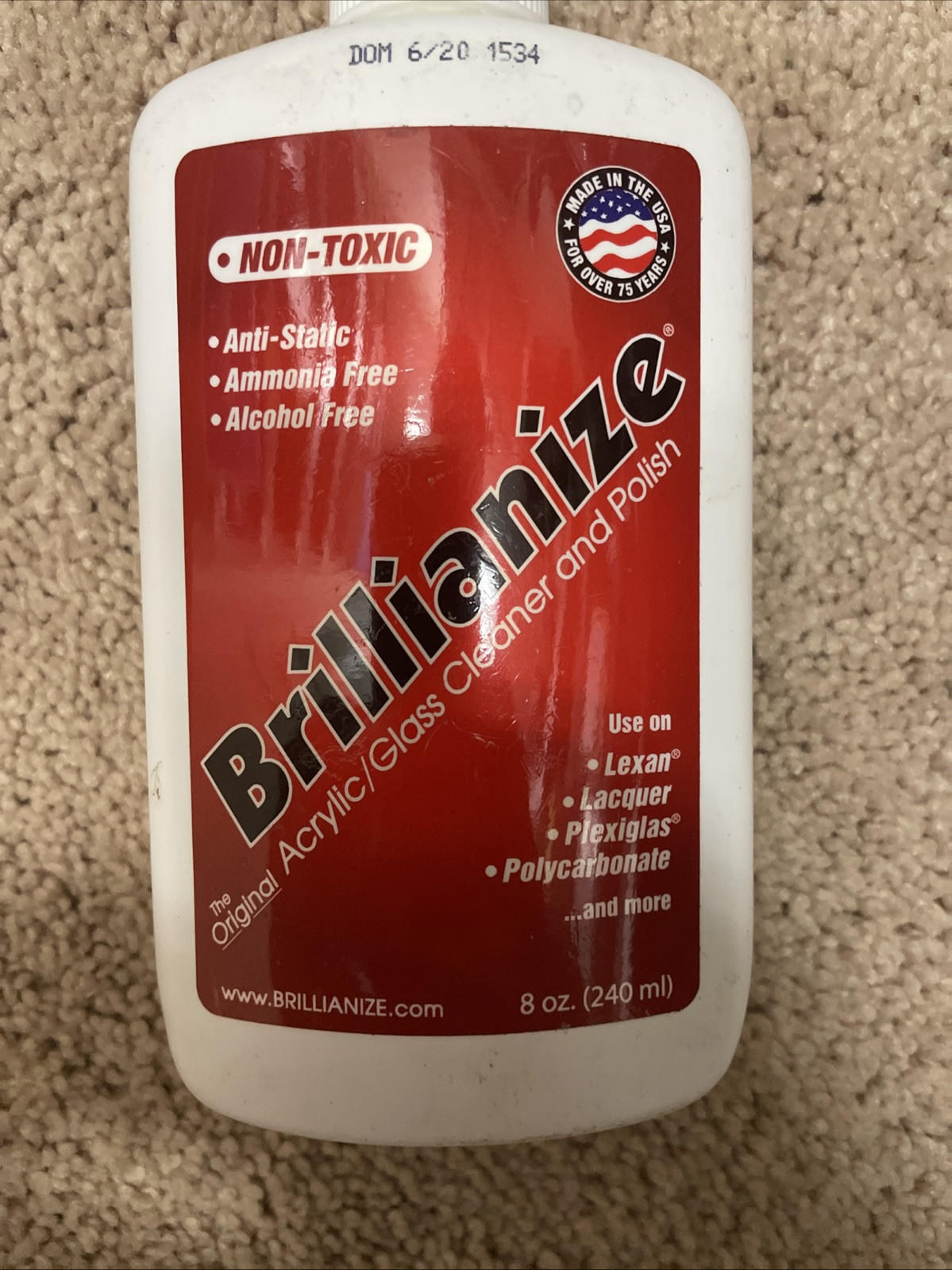 2 EA Plastic glass cleaner polish 8 oz bottles original Brillianize Terry Cloth