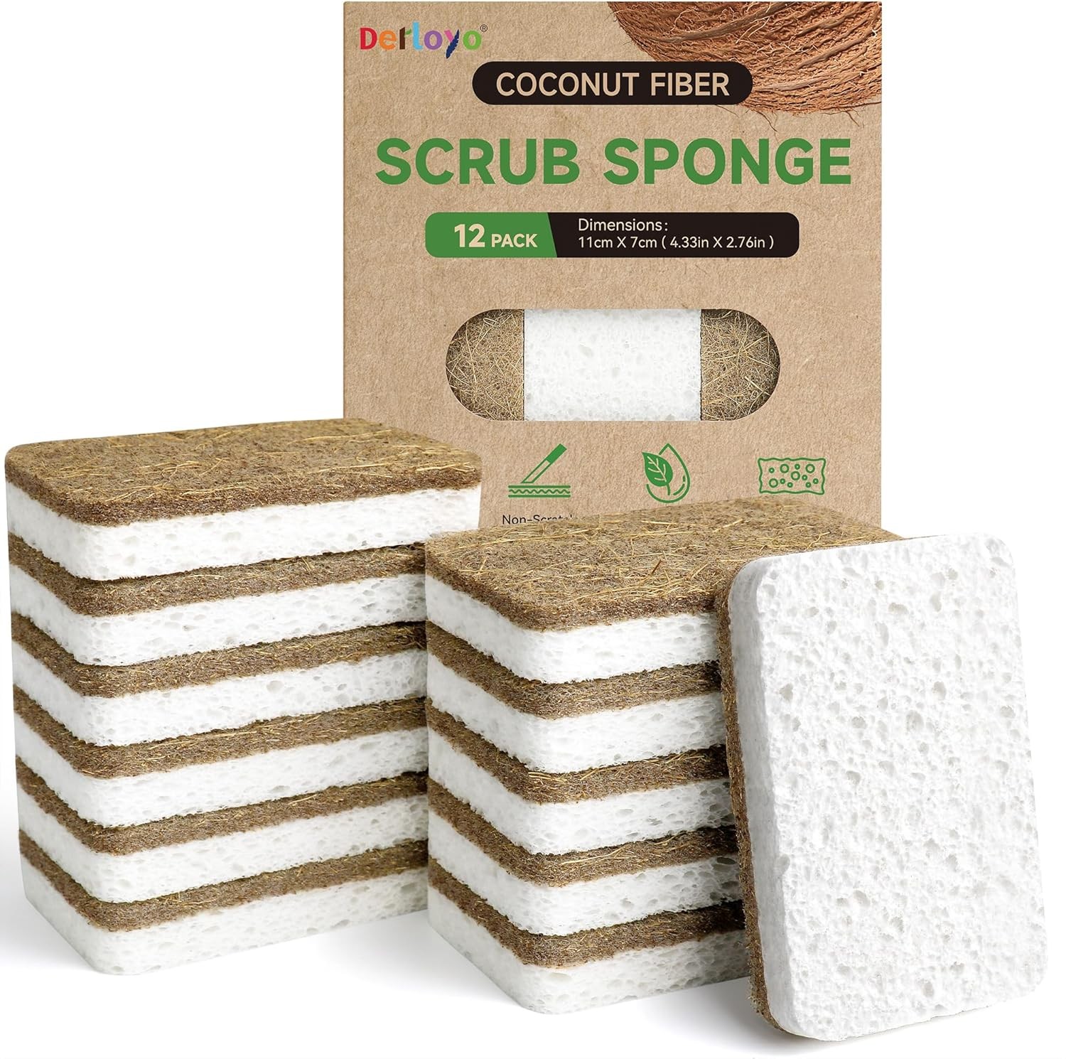 12 Count Plant-Based Kitchen Sponges, Compostable Cellulose Sponge,