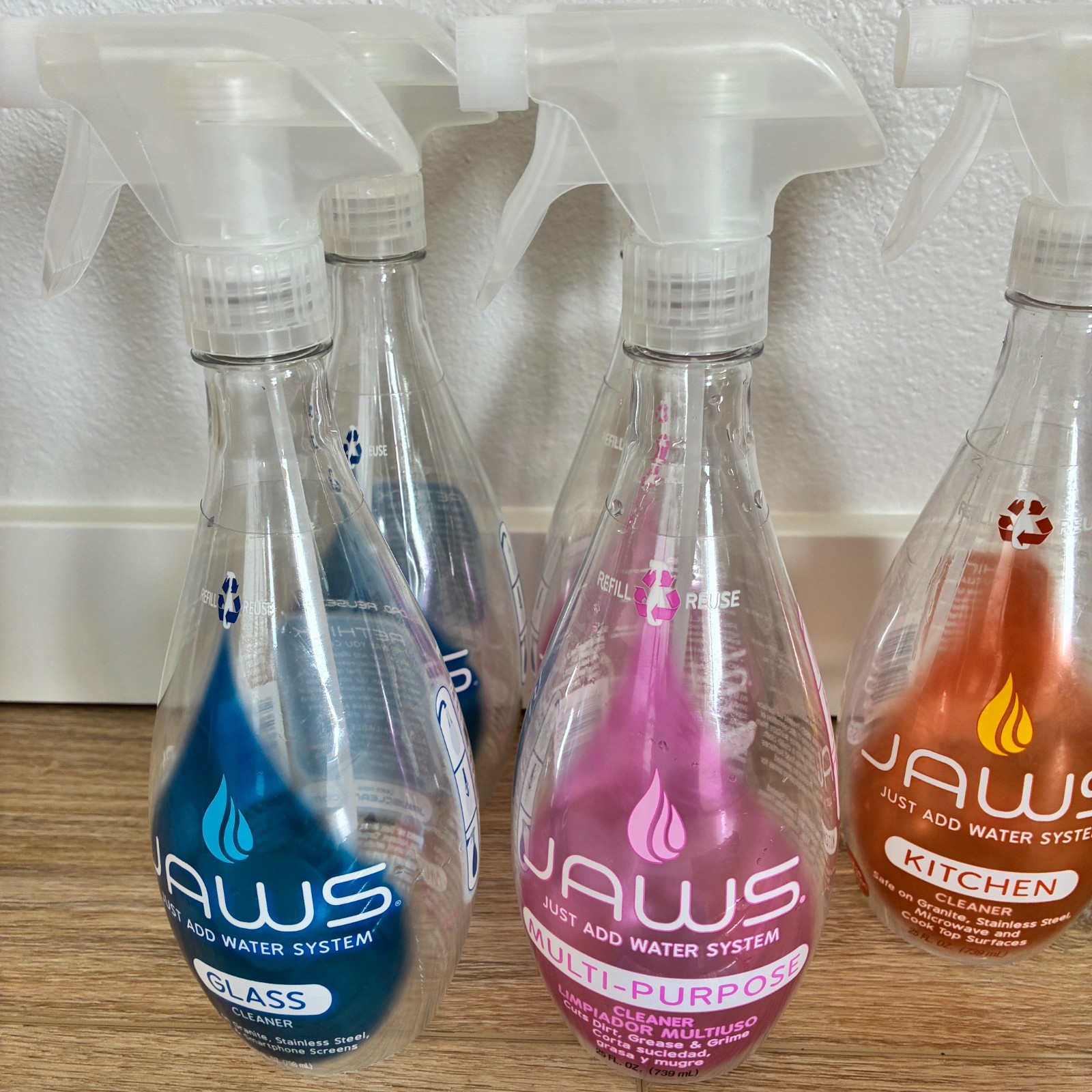 Jaws Cleaning System Lot of 15 Refillable Bottles Refill Pods Glass Max Scrubber
