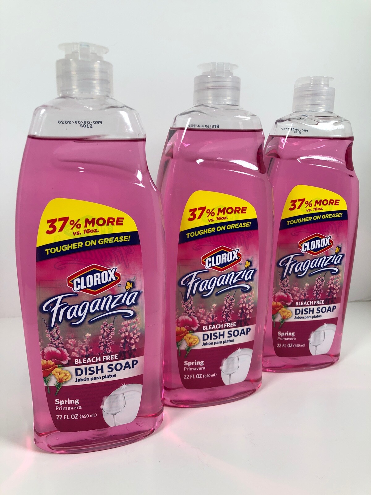 Three Bottles Clorox Fraganzia Spring Scent Dish Soap Vitamin B5 22 oz Each