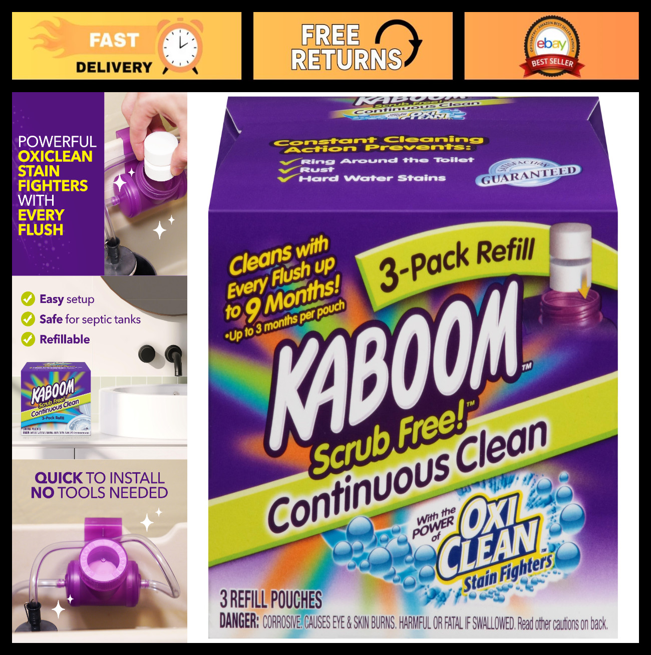 3-Pack Kaboom Scrub Free Refill – Continuous Clean with OxiClean, Stain Fighter