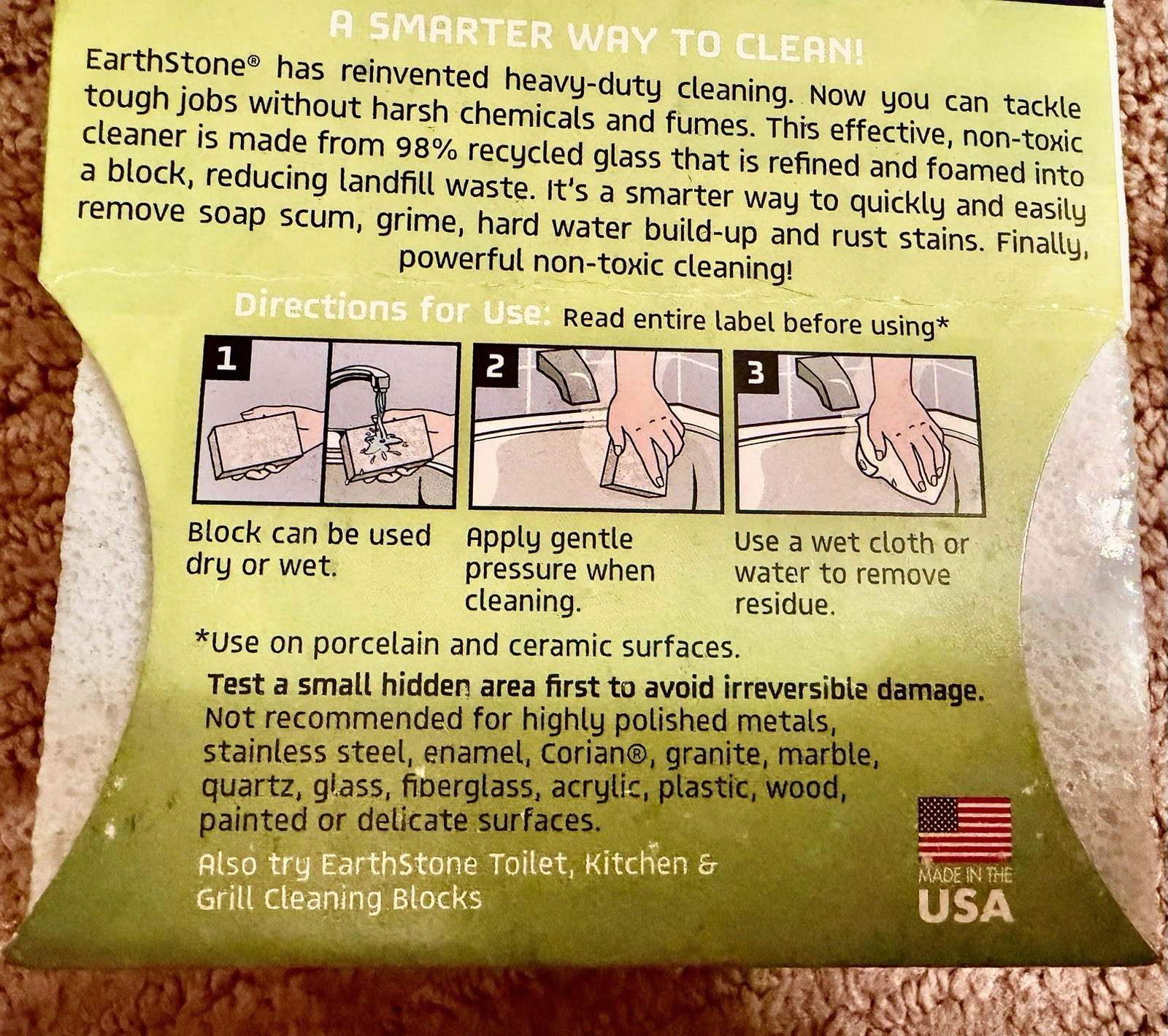 Earth Stone Non-Toxic Bath Cleaning Block, New Sealed, Made In USA