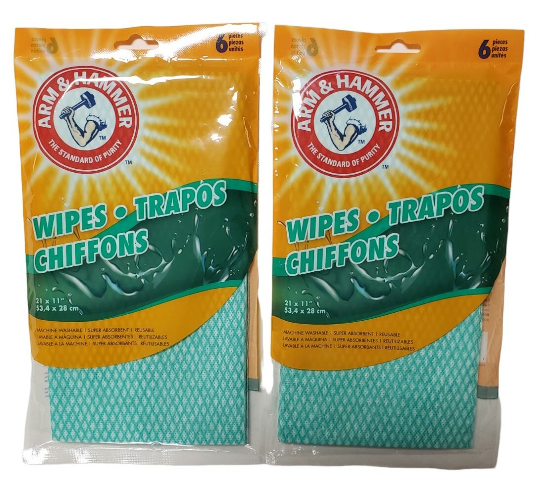 Arm & Hammer Reusable Wipes 6 Pc Per Pack 2-Packs Total Of 12 Wipes New Sealed