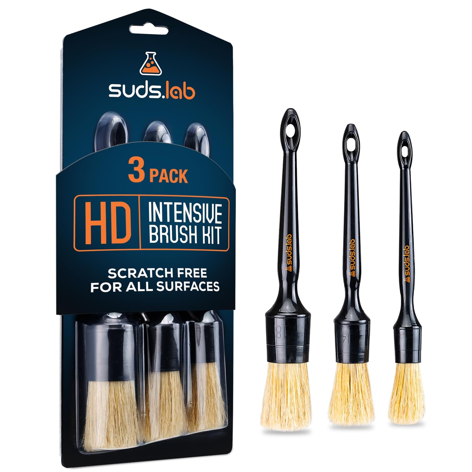 Suds Lab HD Intensive Car Detailing Brush Kit 3 PCS Boars Hair Scratch Free