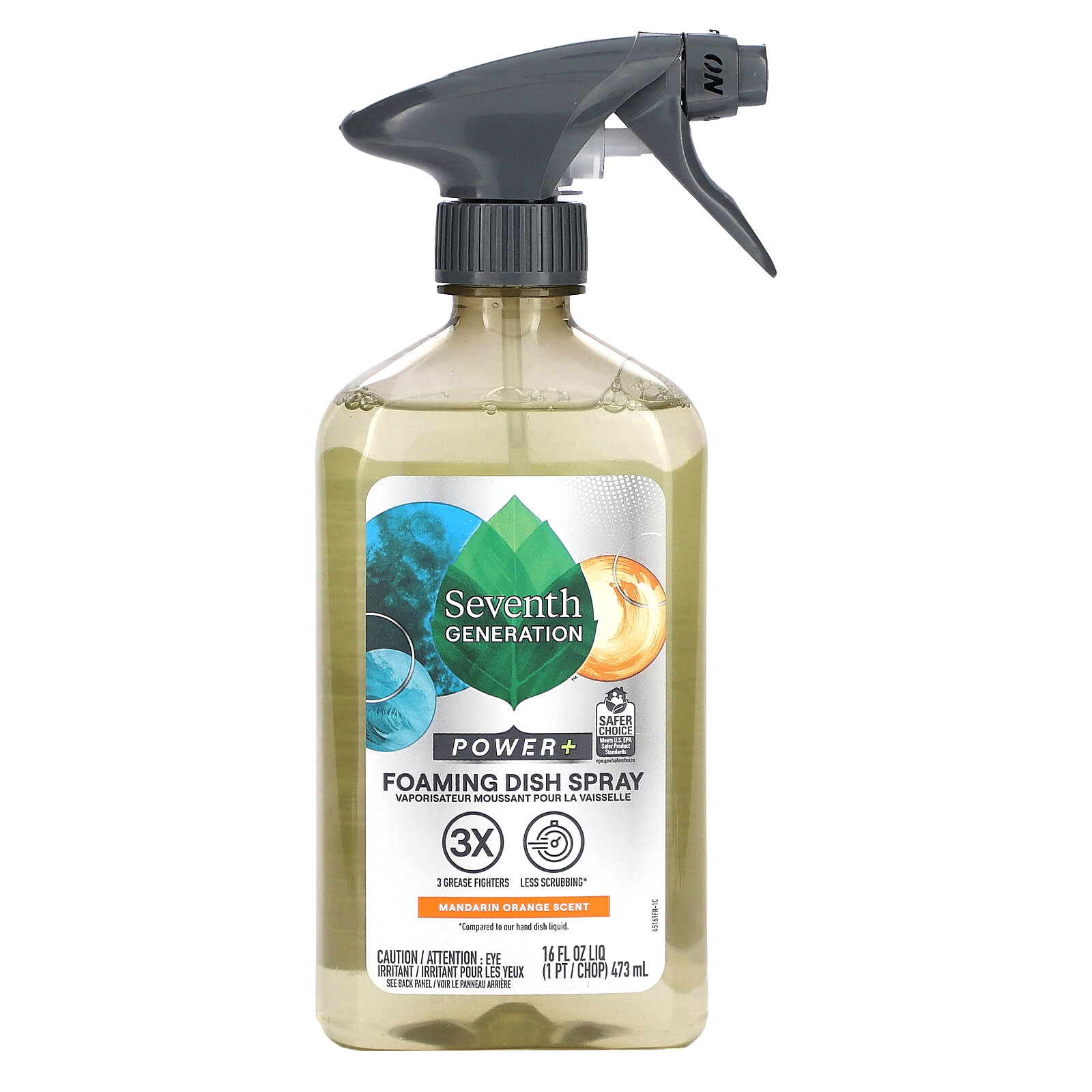 Power+, Foaming Dish Spray, Mandarin Orange, 16 fl oz (473 ml)