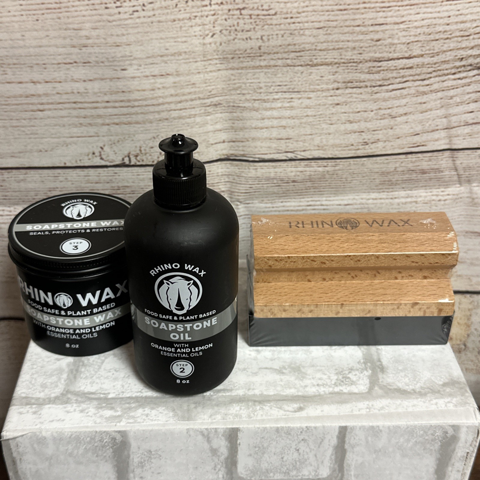 Rhino Wax Soapstone Wax Oil Sponge Combo Food Safe Plant Based Essential Oils
