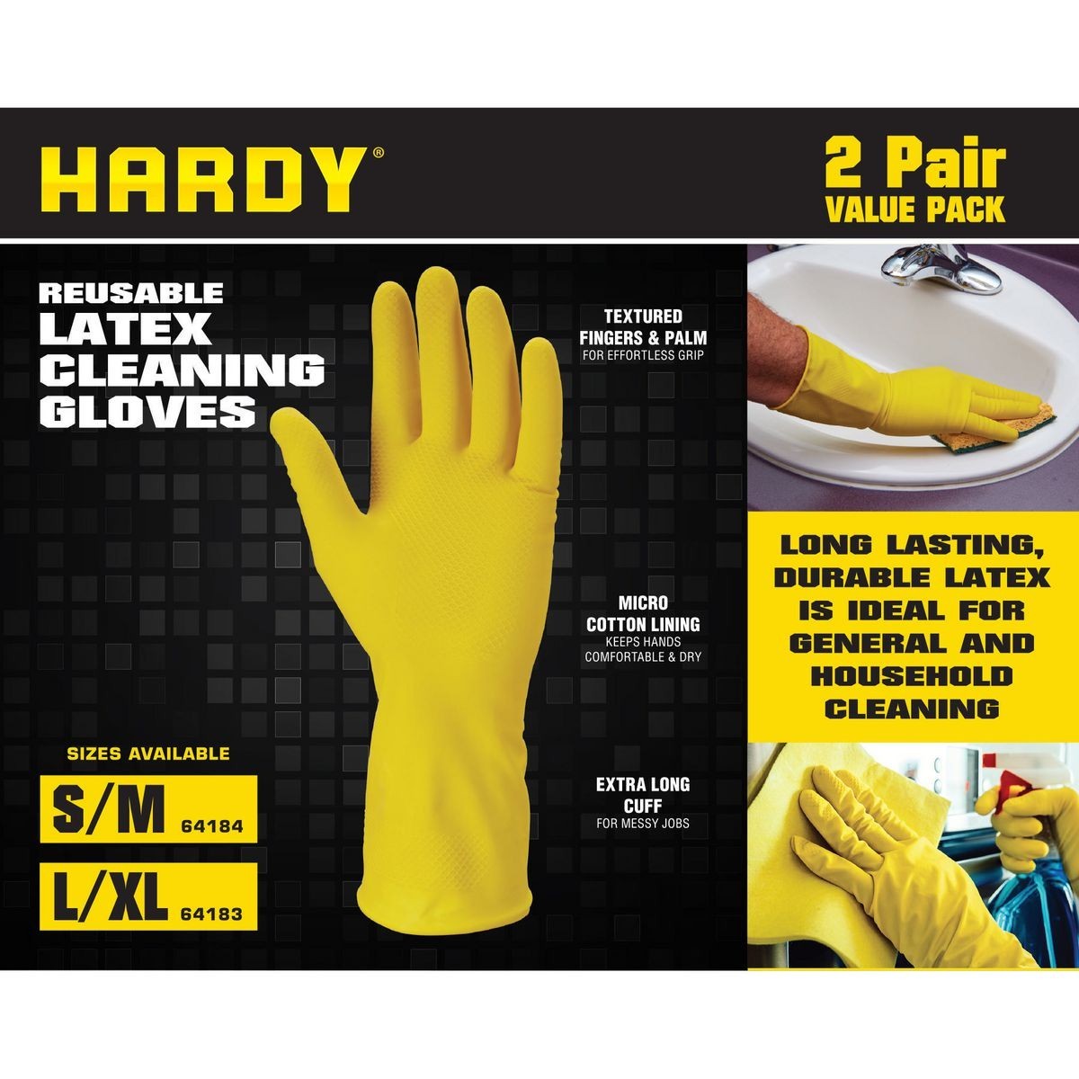 2 Pair of Latex Cleaning Gloves Kitchen Wash Dishes Dishwashing House L/XLSize