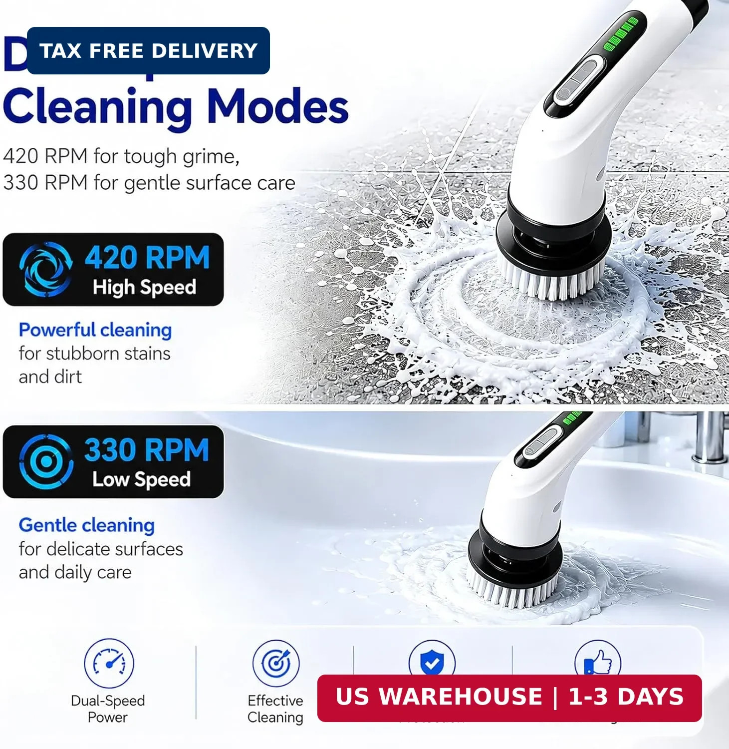 Highyes Electric Spin Scrubber for Bathroom, IPX7 Waterproof Shower Scrubber wit
