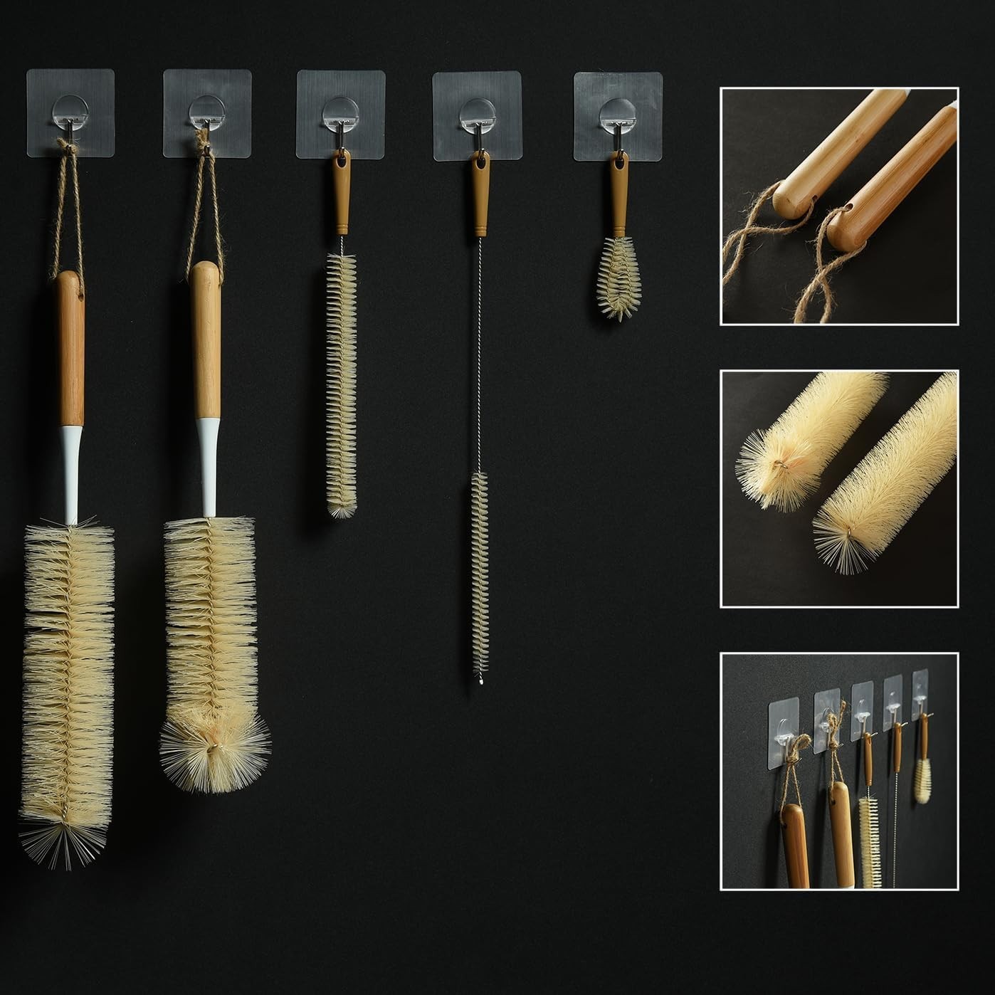 Extra Large Long Bottle Brush Set – 16″ / 15″ Long Bamboo Handle Bottle Clean…